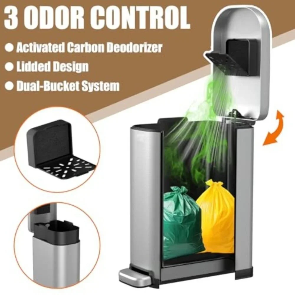 Dog Poop Trash Can Outside with Odor Control Lid & Step Pedal, 3.2Gal Stainless